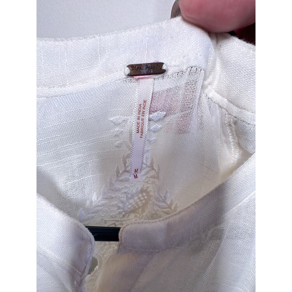 Free People Ivory Button Up High Low Tunic Embroidered Cutout Back M - Picture 4 of 14